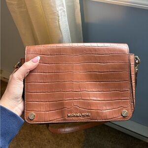 Michael Kors Brown Croc-Embossed Crossbody Bag
